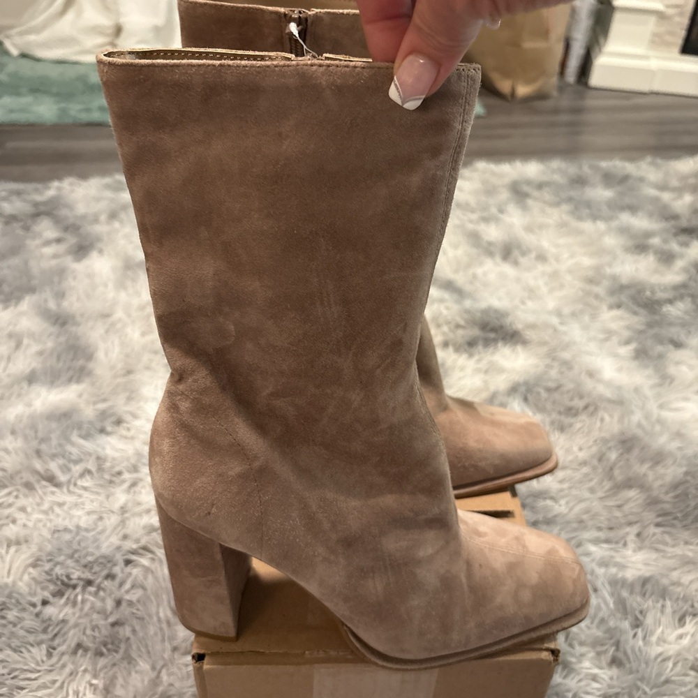 Steve Madden Tan Suede Heeled Boots Mid-Calf